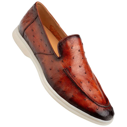 Mezlan of Spain Men’s Marmi Ostrich Flex Brandy Round Toe Exotic Leather Casual Moccasin Loafer