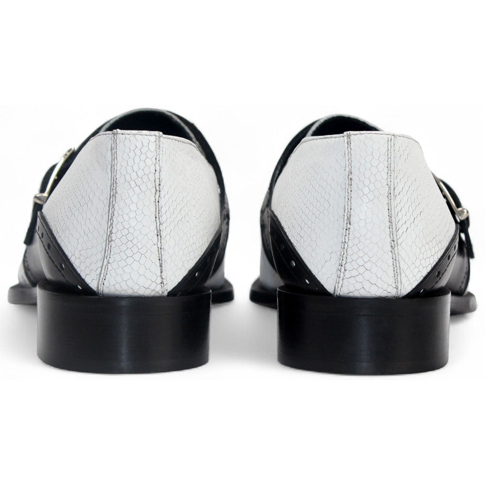 Duca Sezze Men's Powder White/Black Snake Print/Calf-Skin Leather Loafers