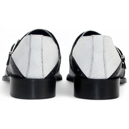 Duca Sezze Men's Powder White/Black Snake Print/Calf-Skin Leather Loafers