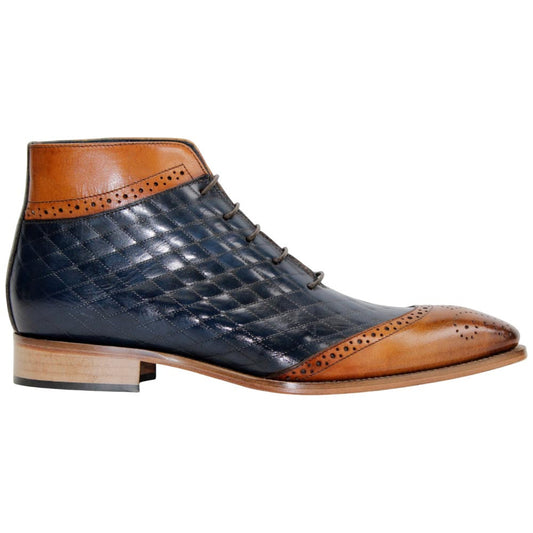 Lauro Navy/Cognac Calfskin Leather Boot | Duca Dress Boots for Men