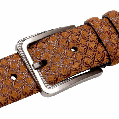 Mezlan Men's Printed Suede and Calf Trim Belt in Tan