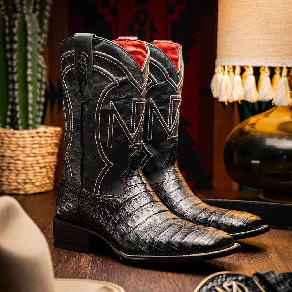 Tucson Genuine Caiman Belly Skin Black Cowboy Boot | Marco Di Milano Western Boots