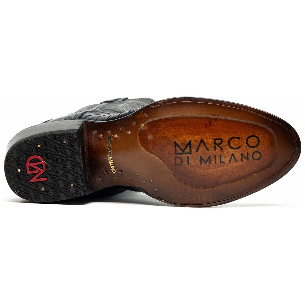 Denver Genuine Ostrich Leg Skin Black Cowboy Boot | Marco Di Milano Western Boots