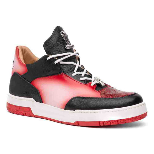 Mauri Men's Ghost Genuine Crocodile and Nappa Leather Black/Red/White Mid Sneakers