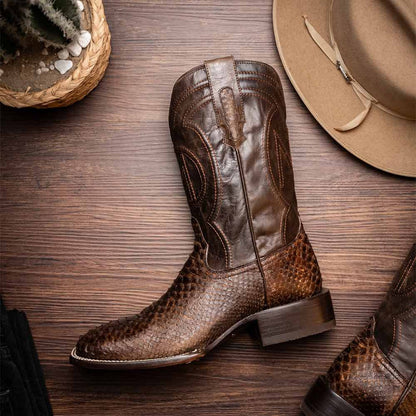 Missouri Genuine Python Skin Brown Cowboy Boot | Marco Di Milano Western Boots