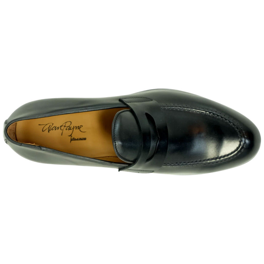 Alan Payne Men's Carlo Black Round Toe Italian Calfskin Penny Loafer