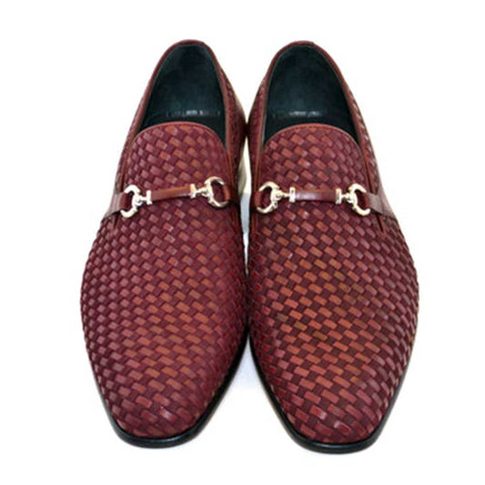 Corrente Wow Burgundy Suede and Calfskin Woven Slip-On Loafer for Men