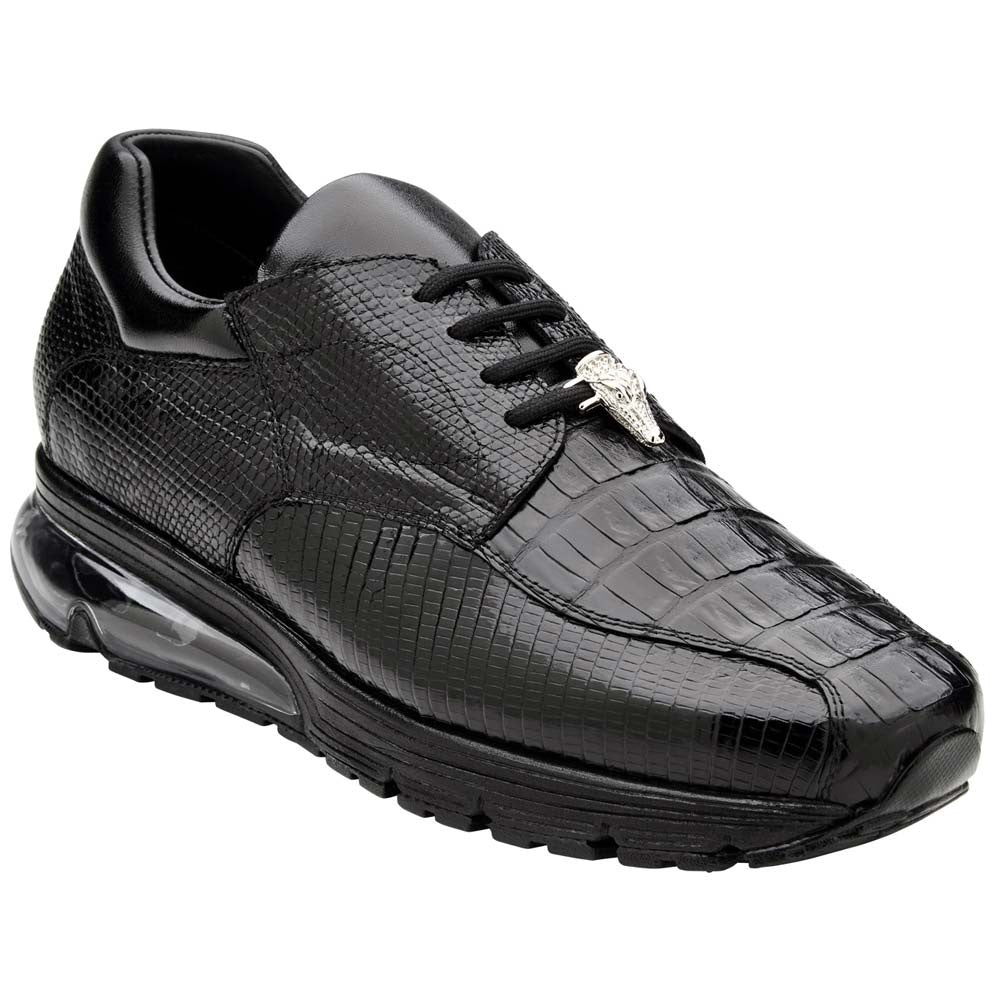 Belvedere Men’s Lazaro Genuine Caiman & Lizard Skin Black Sport Sneaker