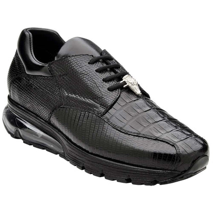 Belvedere Men’s Lazaro Genuine Caiman & Lizard Skin Black Sport Sneaker