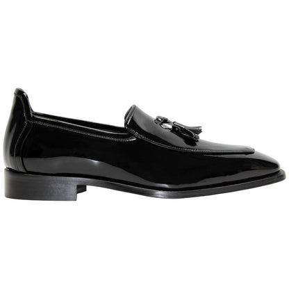 Duca Fano Black Genuine Italian Patent Leather Tassel Loafer Shoes