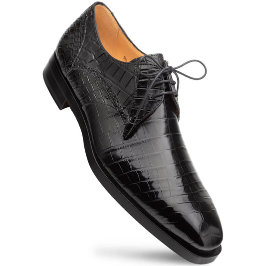Mezlan Men's Genuine Alligator Black Derby Lace-Up Shoes