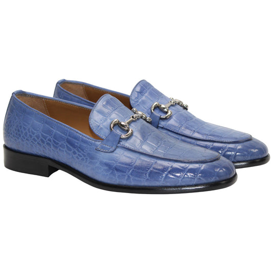 Vasto Light Blue Calfskin Leather Slip On | Duca Dress Loafers for Men