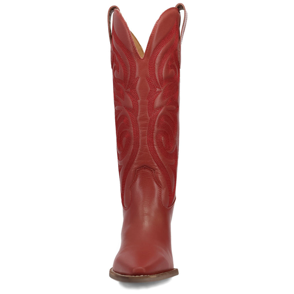 Hensley Leather Red-on-Red Embroidered Wooden Block Heel Snip Toe Women Boot | Dingo Western Cowgirl Boots