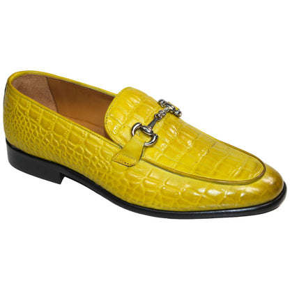 Duca Vasto Men's Yellow Croco Print Leather Loafers