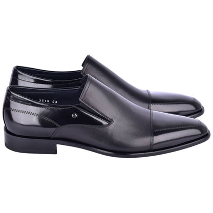 Corrente Men’s Deer and Calfskin Black Cap Toe Leather Sole Loafer