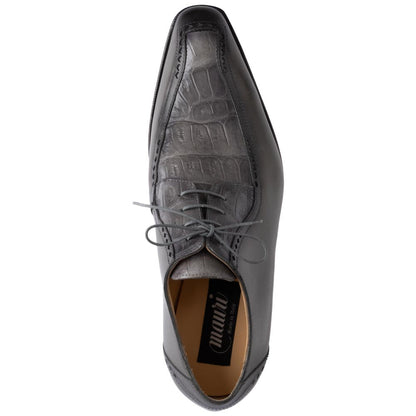 MAURI Shoes Men’s Derby Lace-Up Medium Grey Calfskin & Baby Crocodile Leather Luxury Dress Shoes