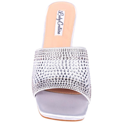 Lady Couture Fontana Women's Silver Block Heel Wide Vamp Mules