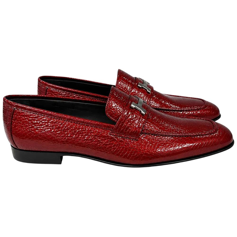 Corrente Men's Vita Calf Skin H-Buckle Loafer - Red