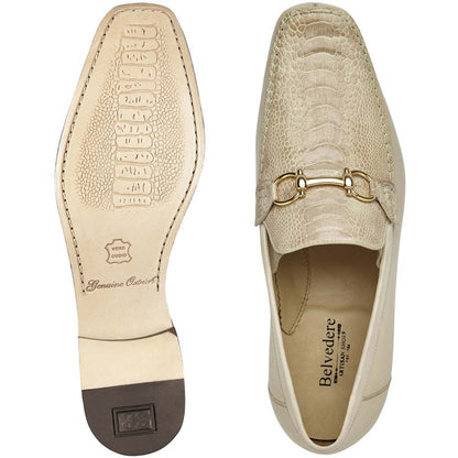 Belvedere Bruno Cream Men's Genuine Ostrich Leg & Italian Calf Loafers