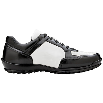 Belvedere Corvo Black & White Genuine Ostrich Leg Casual Sneakers (USA Men Size)