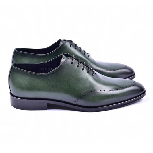 Corrente Plain Toe Perforated Calfskin Green Shoe for men