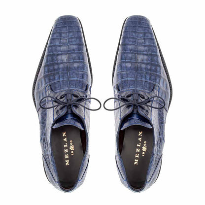 Mezlan of Spain Genuine Crocodile Skin Blue Derby Shoes ANDERSON (USA Men Size)