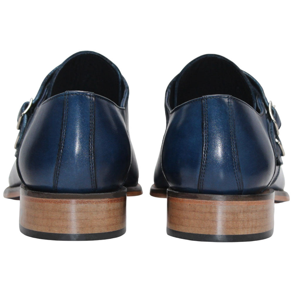 Vergato Blue Calfskin Leather Monkstraps Oxford | Duca Dress Shoes for Men