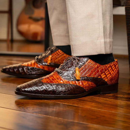 Marco Di Milano Luciano Caiman Brown/Cognac Wingtips Shoes