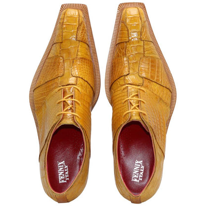 Genuine Alligator & Lizard Skin KINGSTON Yellow Trendy Derby Shoes by Fennix of Italy