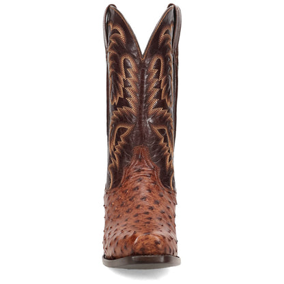 Dan Post Marco Brass Full Quill Ostrich Square Toe Western Cowboy Boots