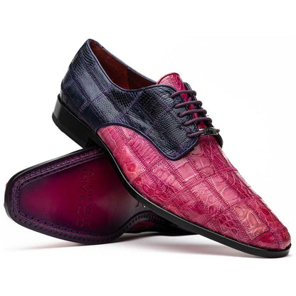 Pissa Pink/Purple Men’s Genuine Crocodile and Lizard Skin Patchwork Derby