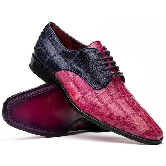 Pissa Pink/Purple Men’s Genuine Crocodile and Lizard Skin Patchwork Derby