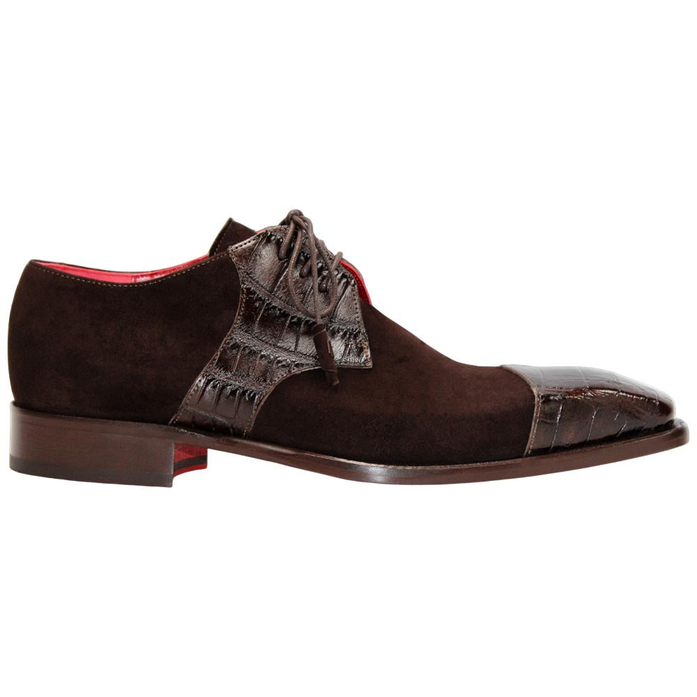Fennix of Italy Genuine Alligator Skin & Suede LANDON Brown Shoes (USA Men Size)