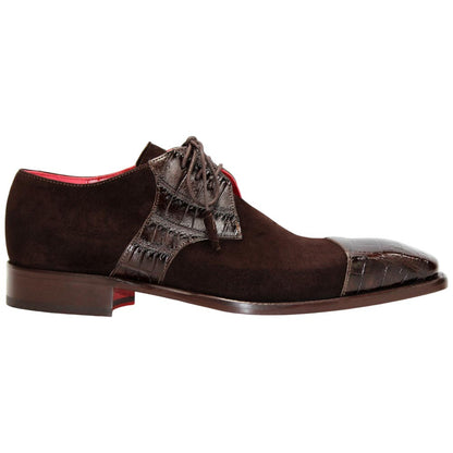 Fennix of Italy Genuine Alligator Skin & Suede LANDON Brown Shoes (USA Men Size)
