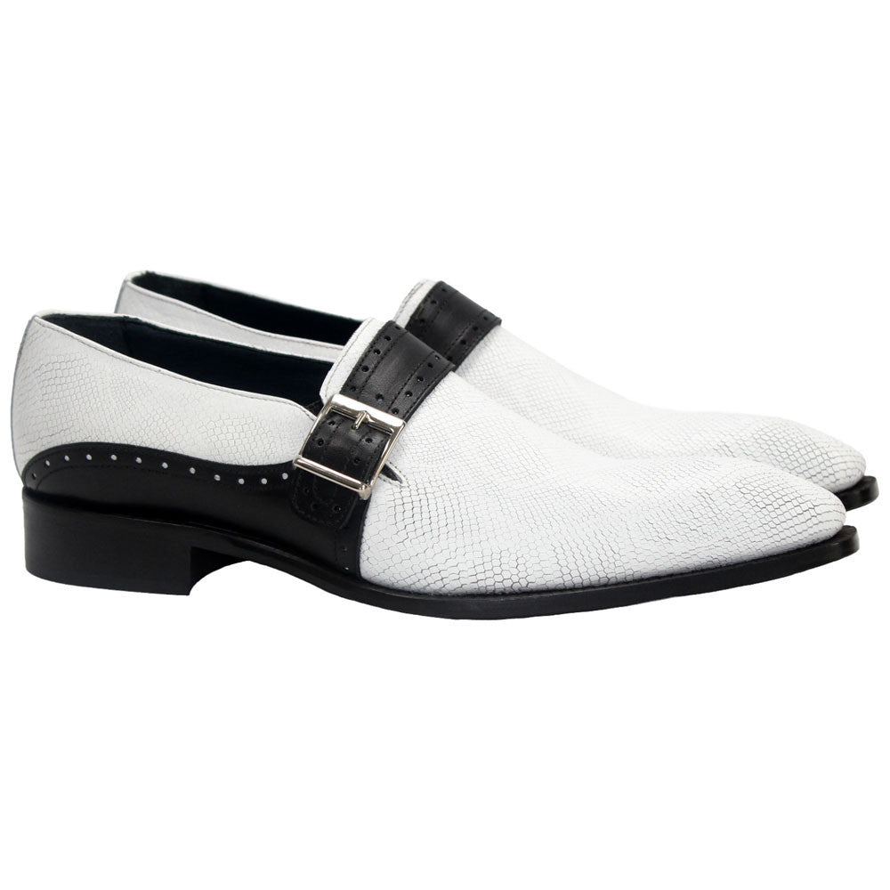 Duca Sezze Men's Powder White/Black Snake Print/Calf-Skin Leather Loafers