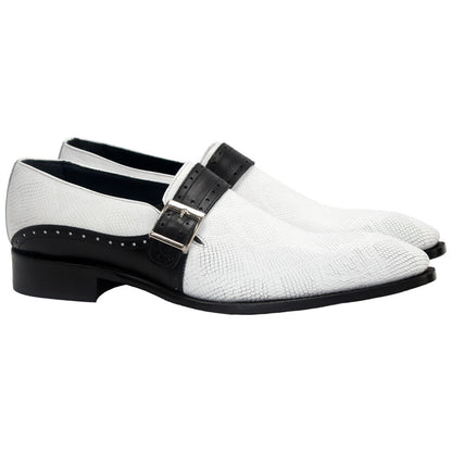 Duca Sezze Men's Powder White/Black Snake Print/Calf-Skin Leather Loafers