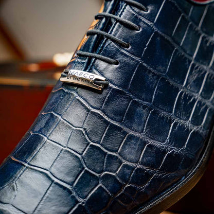 Bono Men’s Genuine Alligator Skin Oxfords | Marco Di Milano Exotic Shoes in Navy