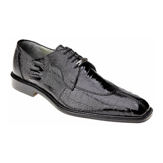 Belvedere Siena Men's Lace-Up Oxford Black Genuine Ostrich Shoe