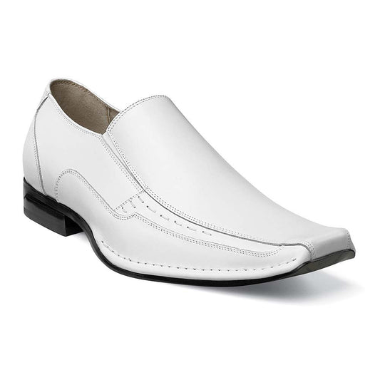 Stacy Adams Templin White Leather Bike Toe Loafers (USA Men Size)