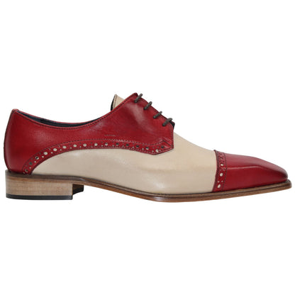 Duca Lombardi Men's Red/Beige Calf-Skin Leather Oxfords Shoes