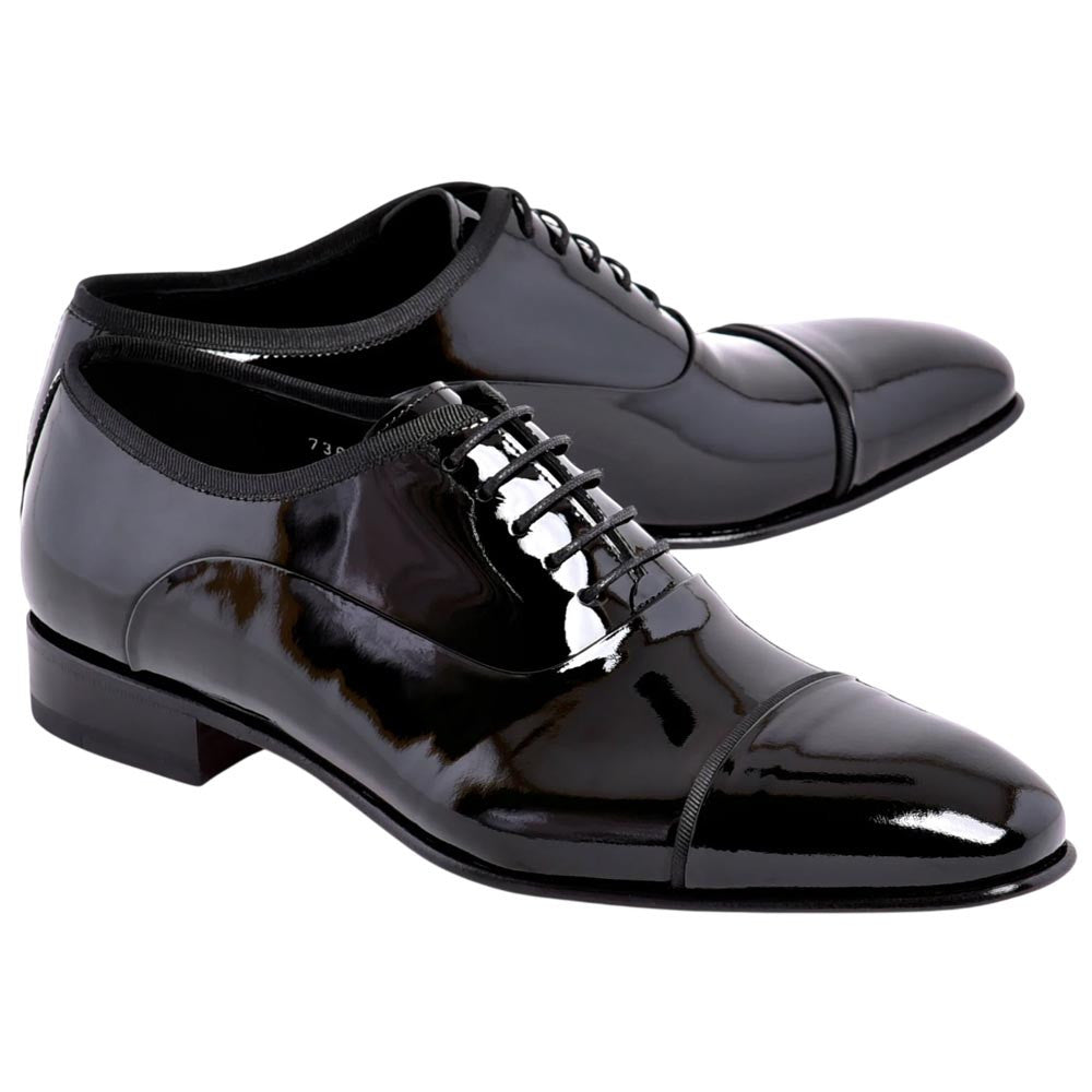 Corrente Men's Patent Leather Cap-Toe Oxford - Black