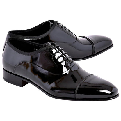 Corrente Men's Patent Leather Cap-Toe Oxford - Black
