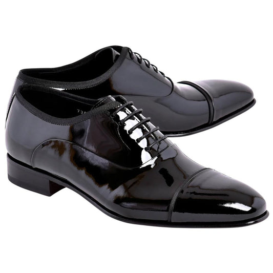 Corrente Men's Patent Leather Cap-Toe Oxford - Black