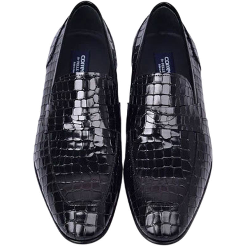 Corrente Men’s Crocodile Embossed Black Almond Toe Loafer
