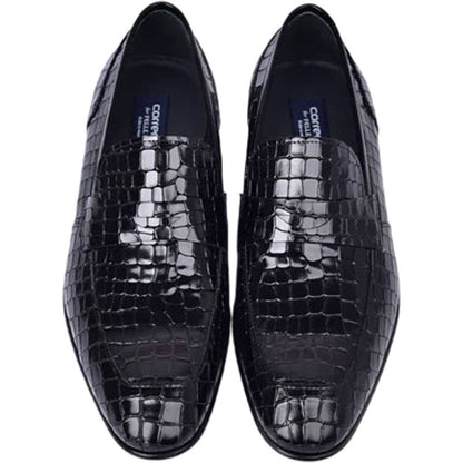 Corrente Men’s Crocodile Embossed Black Almond Toe Loafer