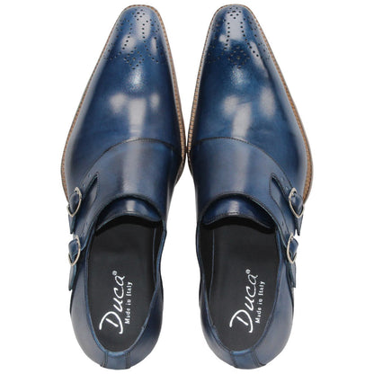 Vergato Blue Calfskin Leather Monkstraps Oxford | Duca Dress Shoes for Men