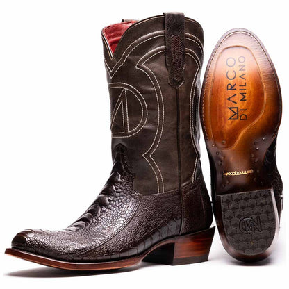 Denver Genuine Ostrich Leg Skin Brown Cowboy Boot | Marco Di Milano Western Boots