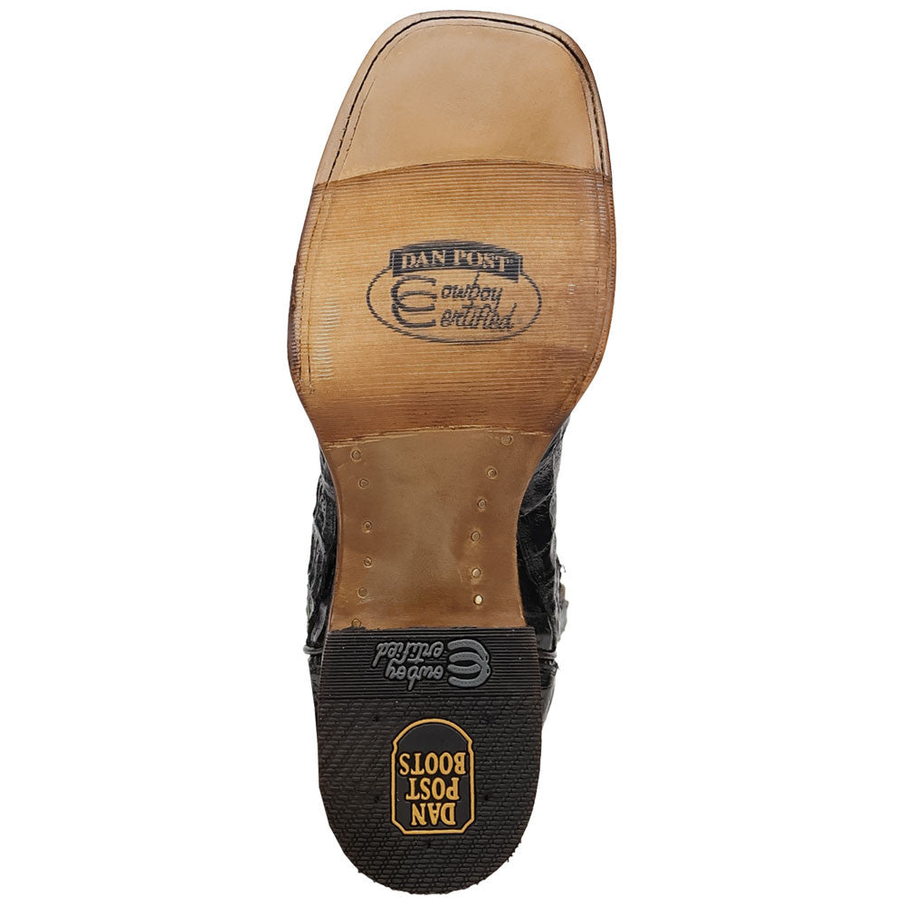 Dan Post Marsh Black Caiman Skin Broad Square Toe Western Cowboy Boots