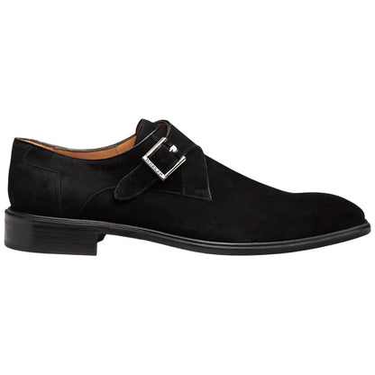 Albini Burnished Black Suede Monk Strap | Mezlan Dress Shoes for Men