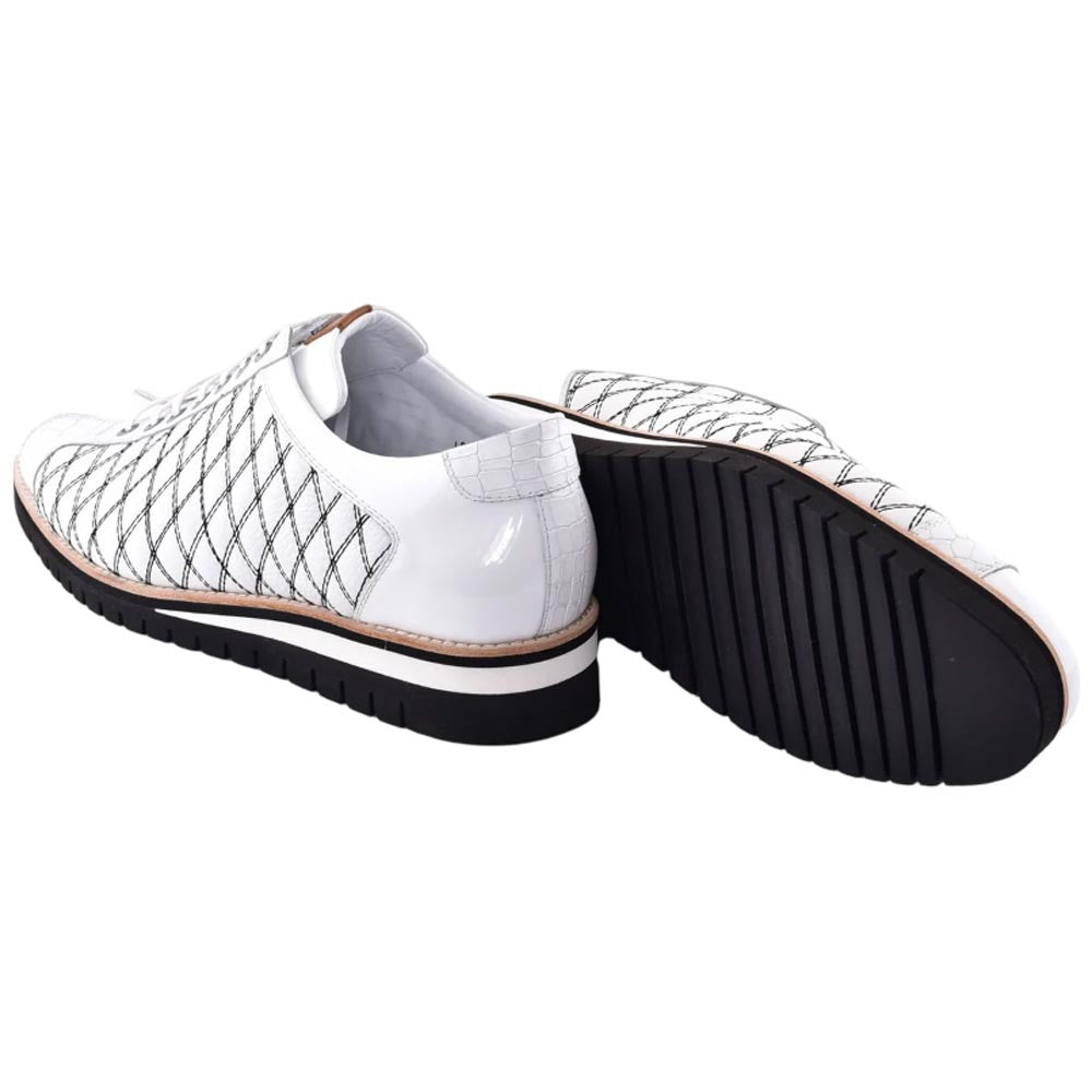 Corrente Men’s White Calfskin Round Toe Sport Sneaker with Quilted Side Design